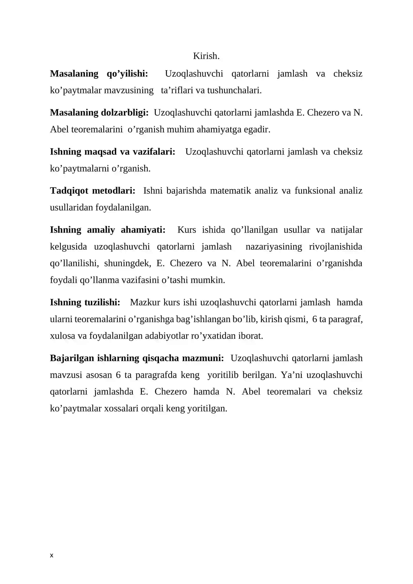 Uzoqlashuvchi qatorlarni jamlash 2