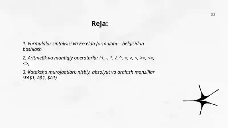 MS Excel dasturida Formulalar va funksiyalar 2