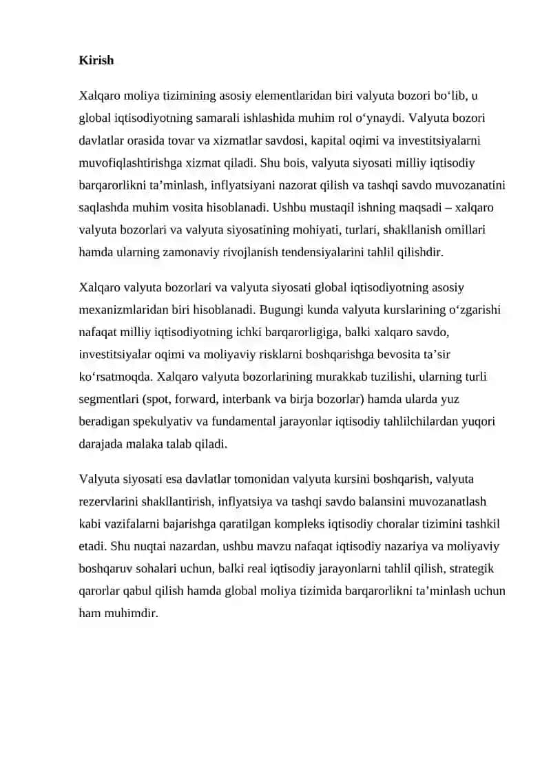 Xalqaro valyuta bozorlari va valyuta siyosati 2