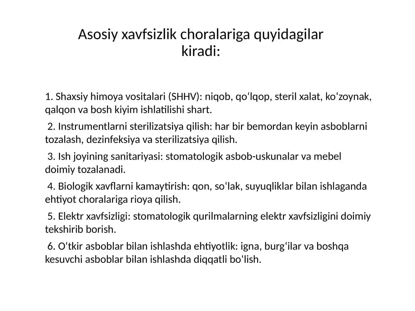 Stomatologiyada ish xavfsizligi. Stasionar bo‘limlarda ish xavfsizligi. Yatrogeniya 2