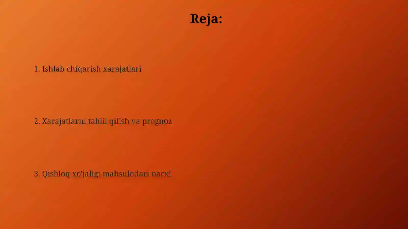 Ishlab chigarish xarajatlari va qishloq xo’jaligi mahsulotlari tannarxi 2