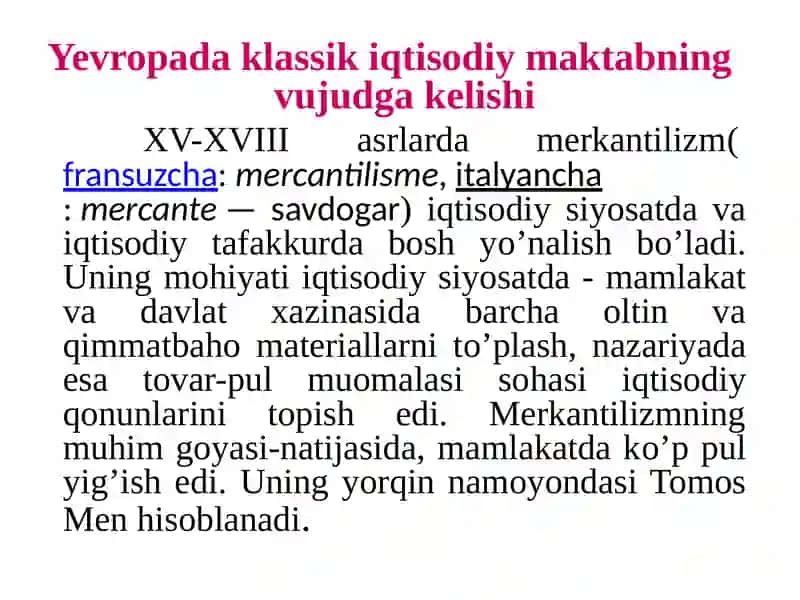 KLASSIK IQTISODIY MAKTABNING TO’LA SHAKLLANISHI. ADAM SMIT VA DAVID RIKARDO IQTISODIY TA’LIMOTLARI 2