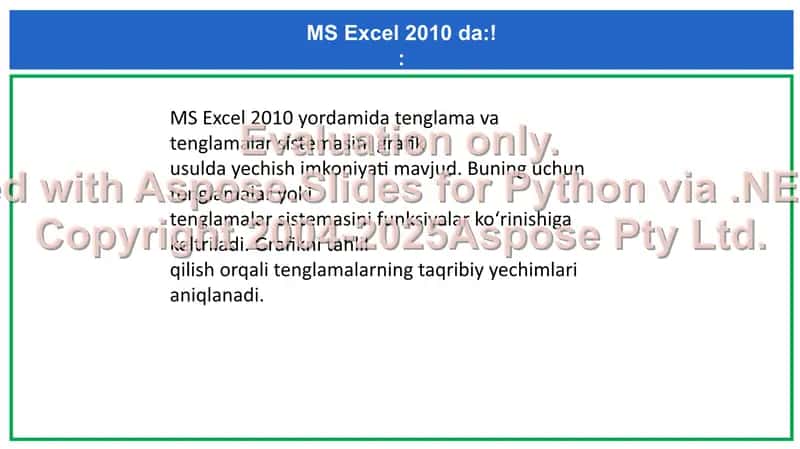 MS EXCEL yordamida ba`zi masalalarni yechish 2