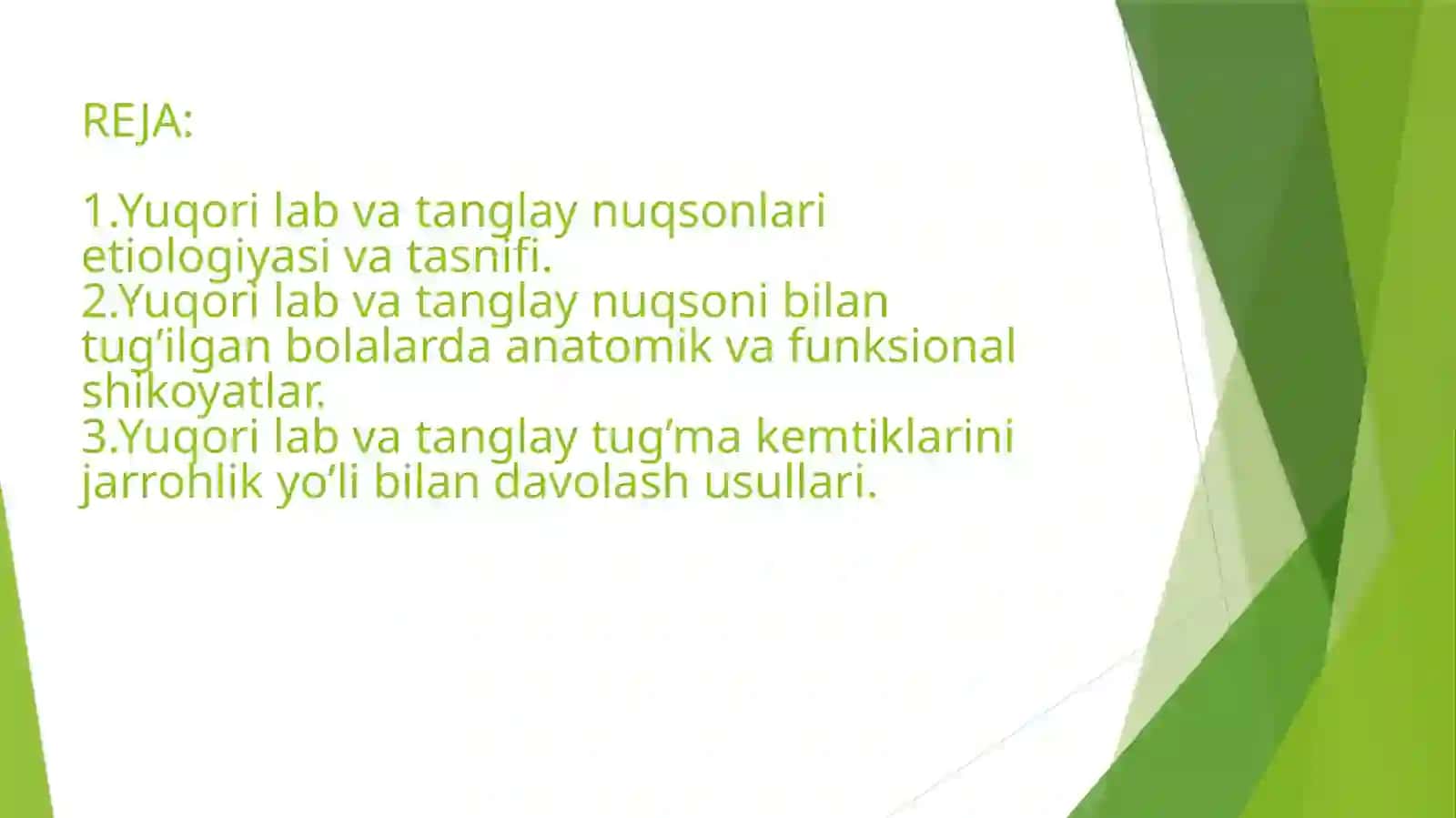 Yuqori Lab va Tanglay Tug'Ma Kemtiklari Etiologiyasi, Tasnifi, Klinikasi va Jarrohlik Usullari 2