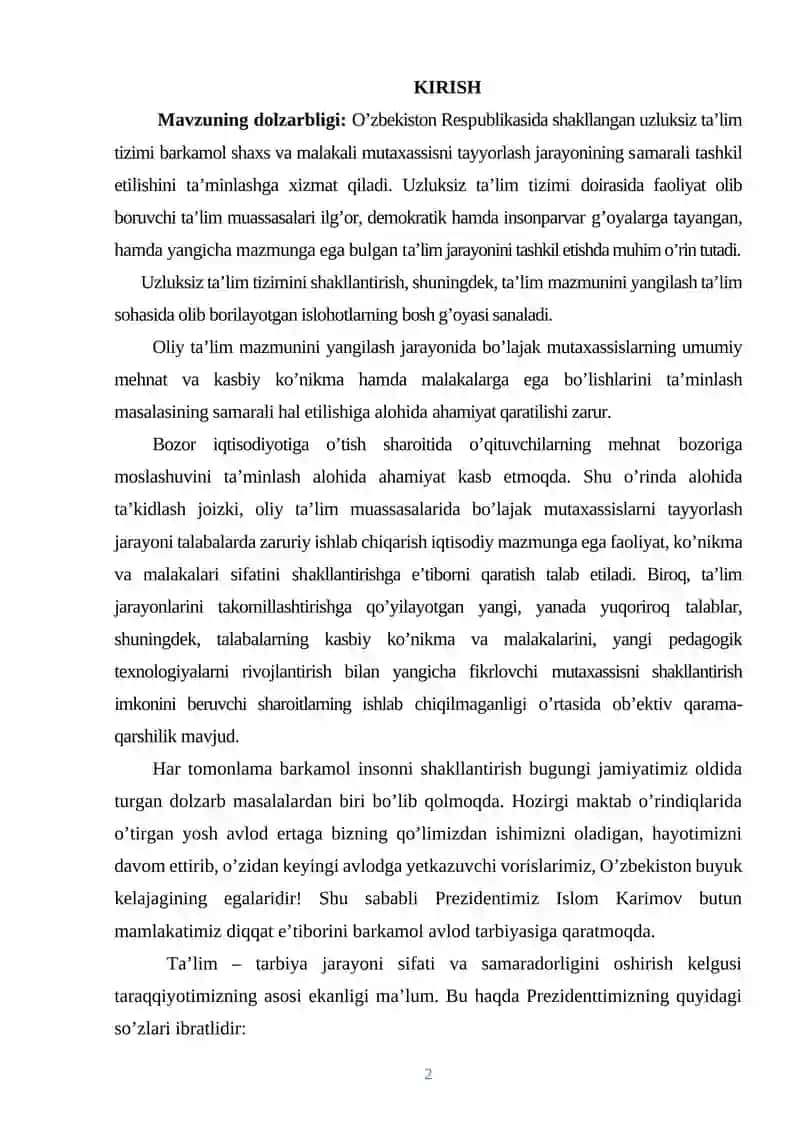 O'zbekiston Respublikasida shakllangan uzluksiz ta’lim tizimi 2