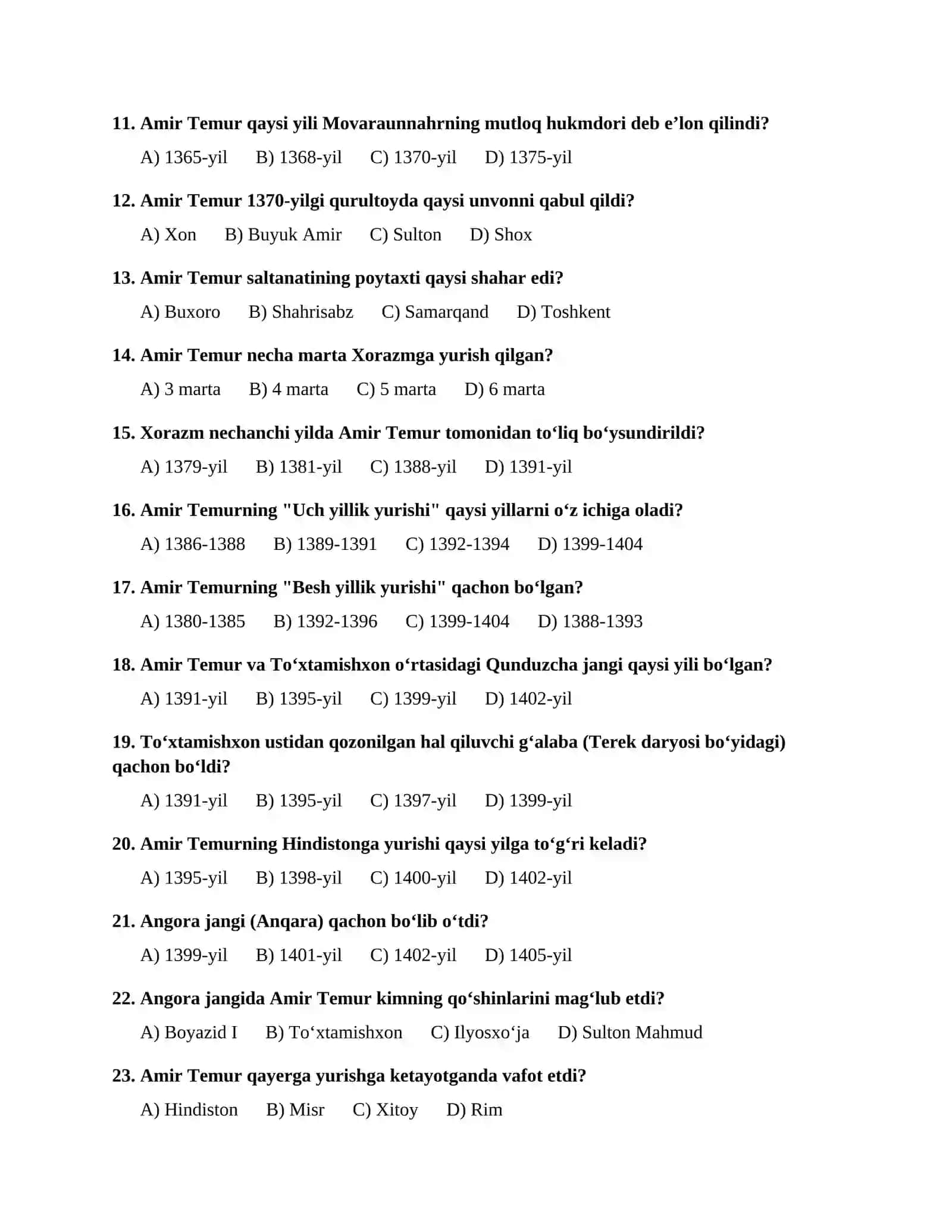 7-sinf O‘zbekiston tarixi fanidan test savollari 2