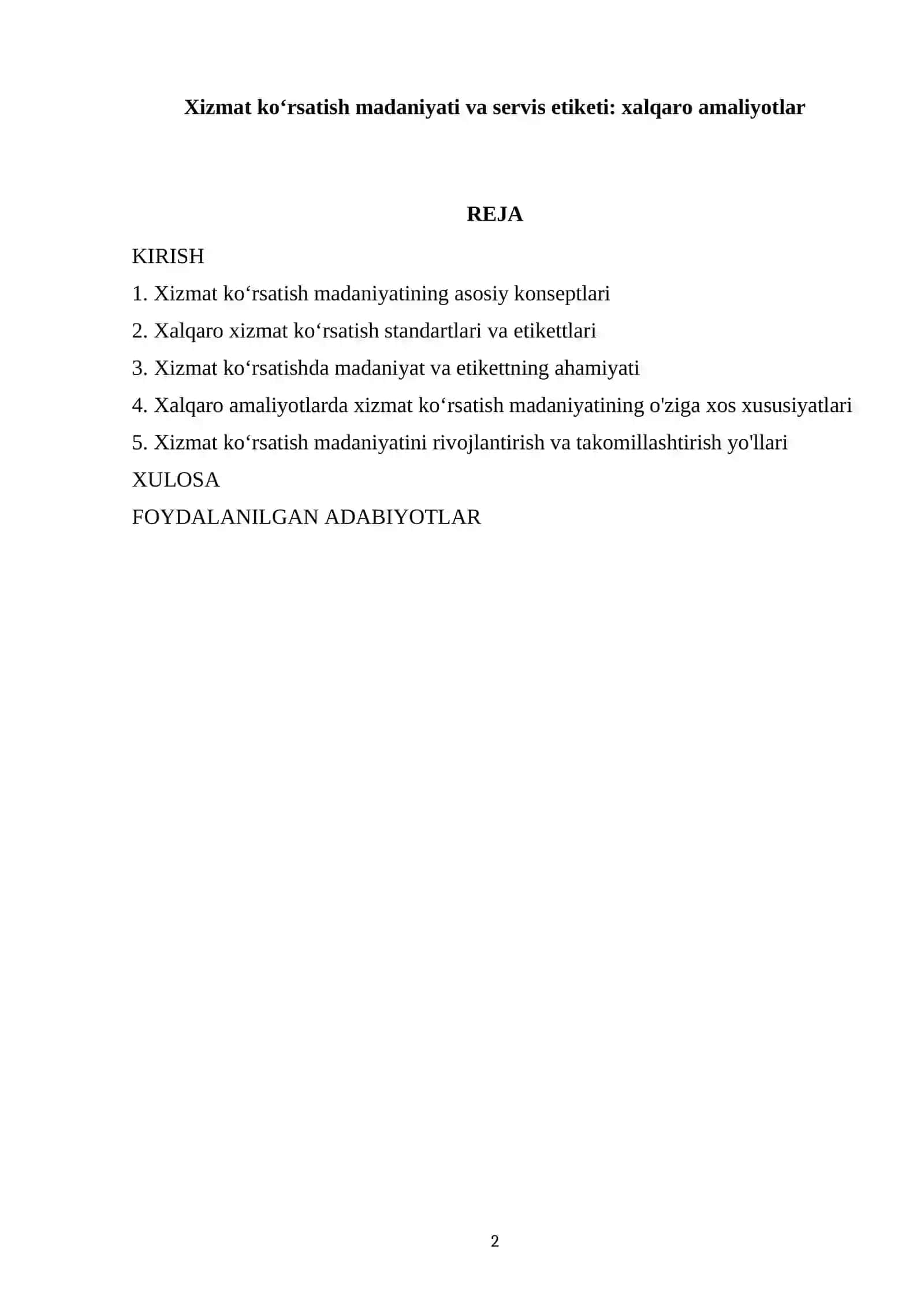 Xizmat koʻrsatish madaniyati va servis etiketi: xalqaro amaliyotlar 2
