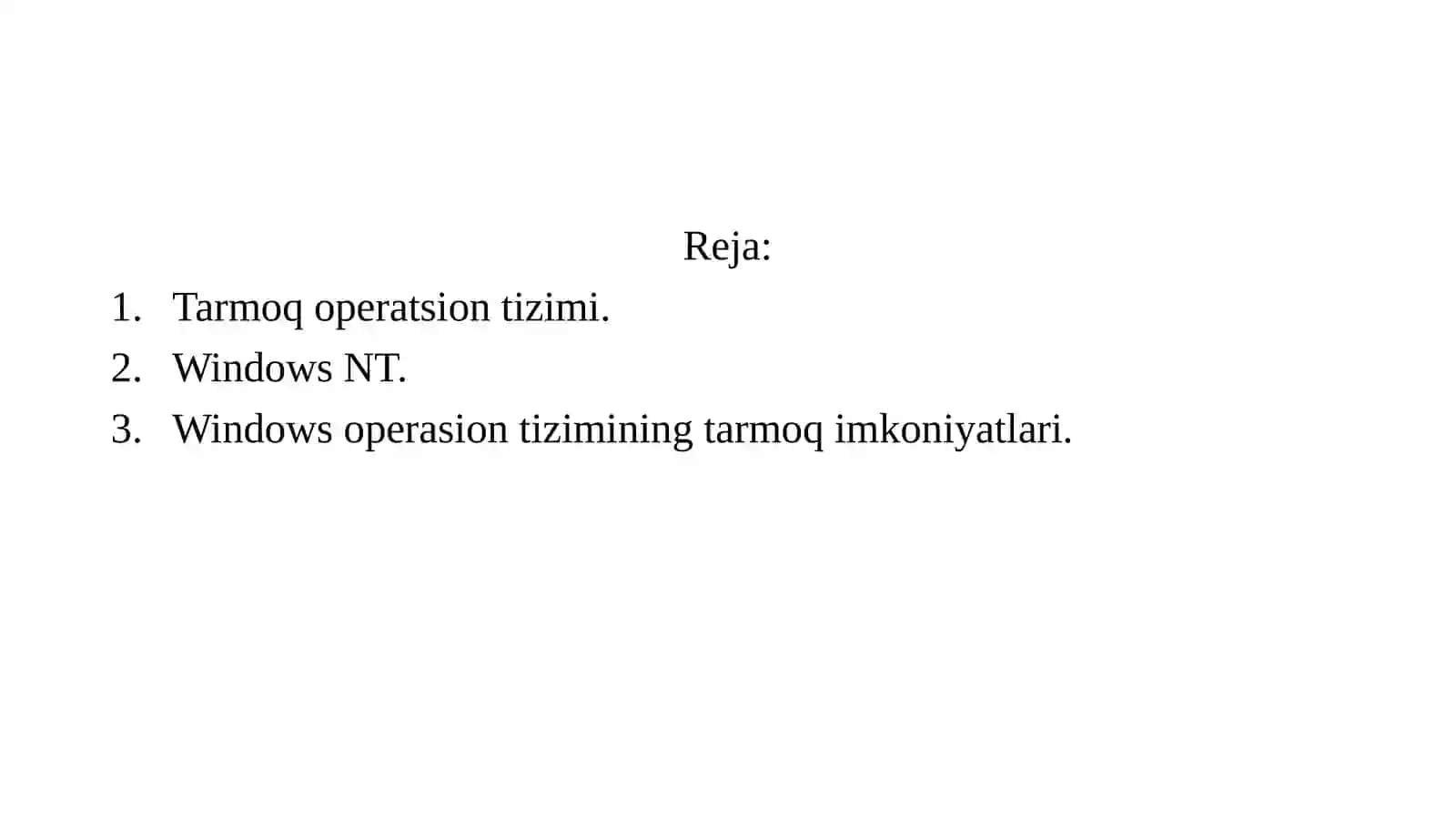 Tarmoq operasion tizimi.Windows NT 2