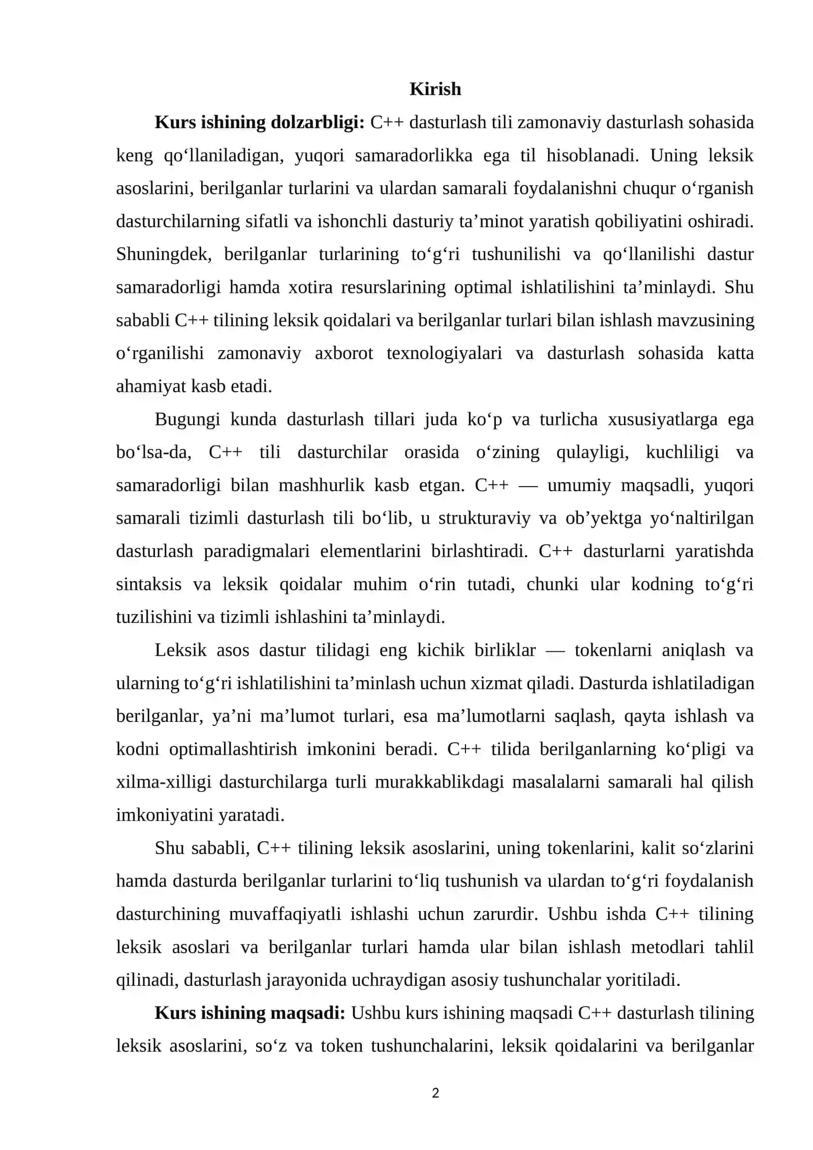 C++ Tilida Berilganlar Turlari 2