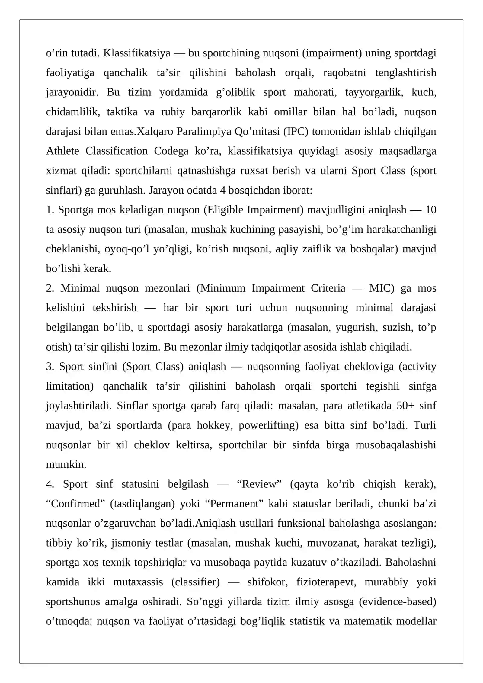 Adaptiv sportda klassifikatsiya va uni aniqlash usullari 2