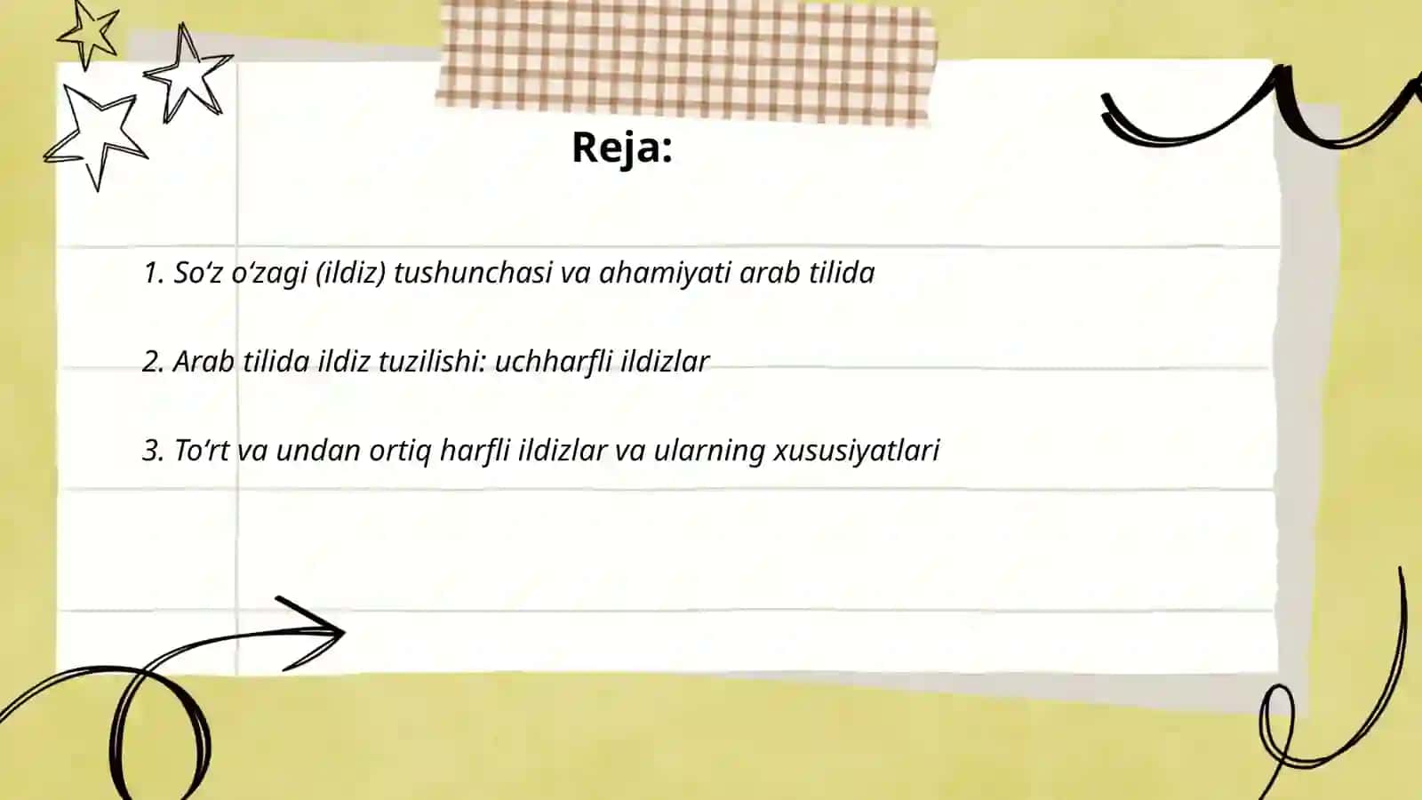 Arab tilida, soʻz oʻzagi va nooʻzak harflar, vazn qolip tushunchasi 2