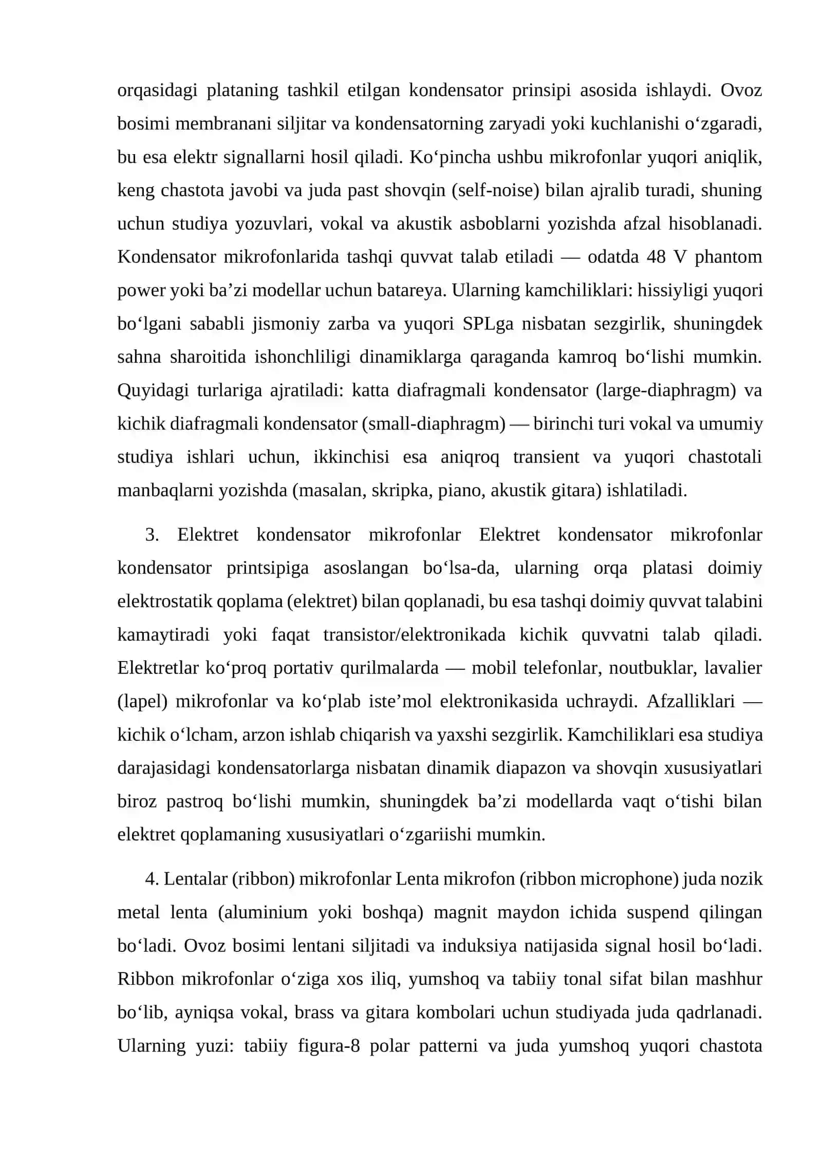 Mikrofon turlari va ularning qo'llanilishi 2