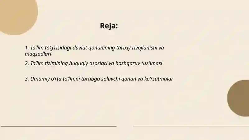 Ta’lim to‘g‘risidagi davlat qonunlarini va ko‘rsatmalarini o‘rganish 2
