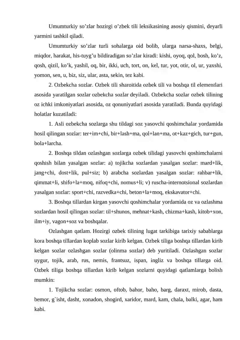 O’ZBEK TILI LEKSIKASIDA O’Z VA O’ZLASHGAN QATLAM 2