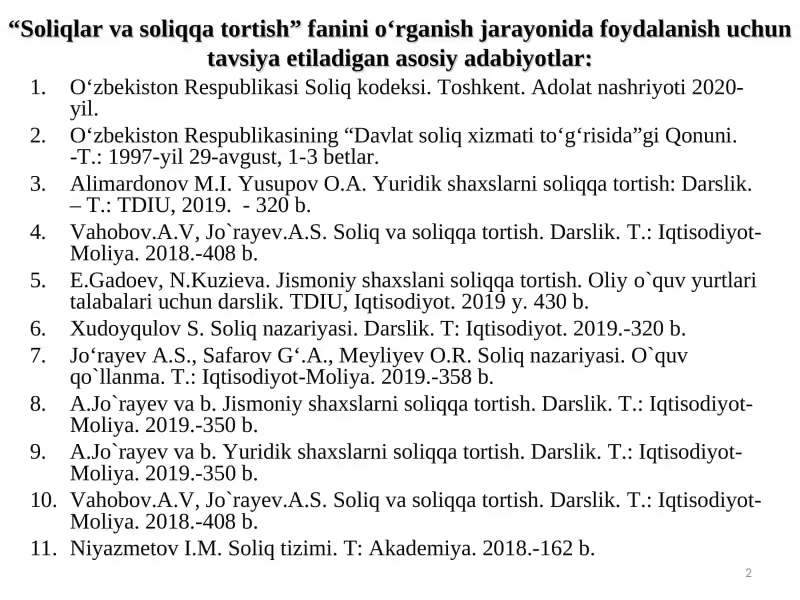 “Soliqlar va soliqqa tortish” fanining mazmuni, predmeti va metodi 2