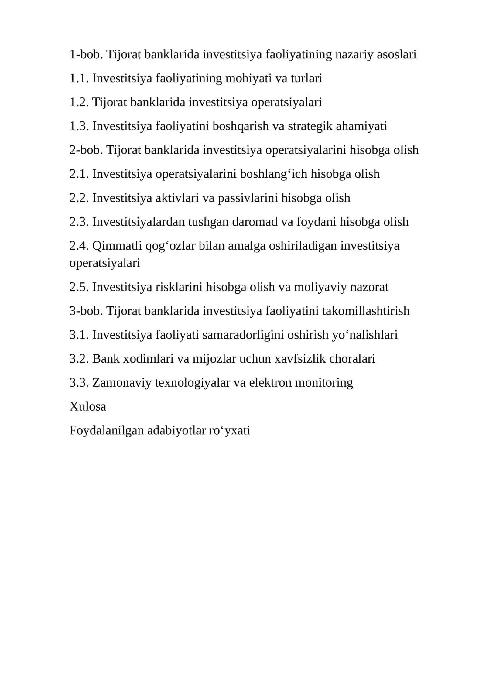 TIJORAT BANKLARIDA INVESTITSIYA FAOLIYATINING HISOBI 2