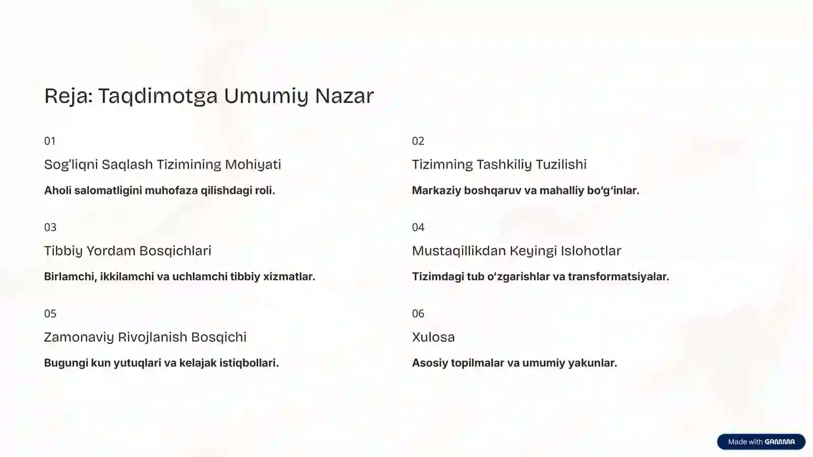 O‘zbekiston Respublikasida Sog‘liqni Saqlash Tizimi: Tuzilishi va Rivojlanish Bosqichlari 2