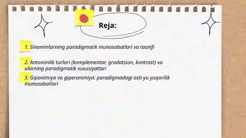 Oʻzbek tilida leksik semantik paradikmatik munnosabatlar Aslonova Mohinabonu Anvar qizi 2