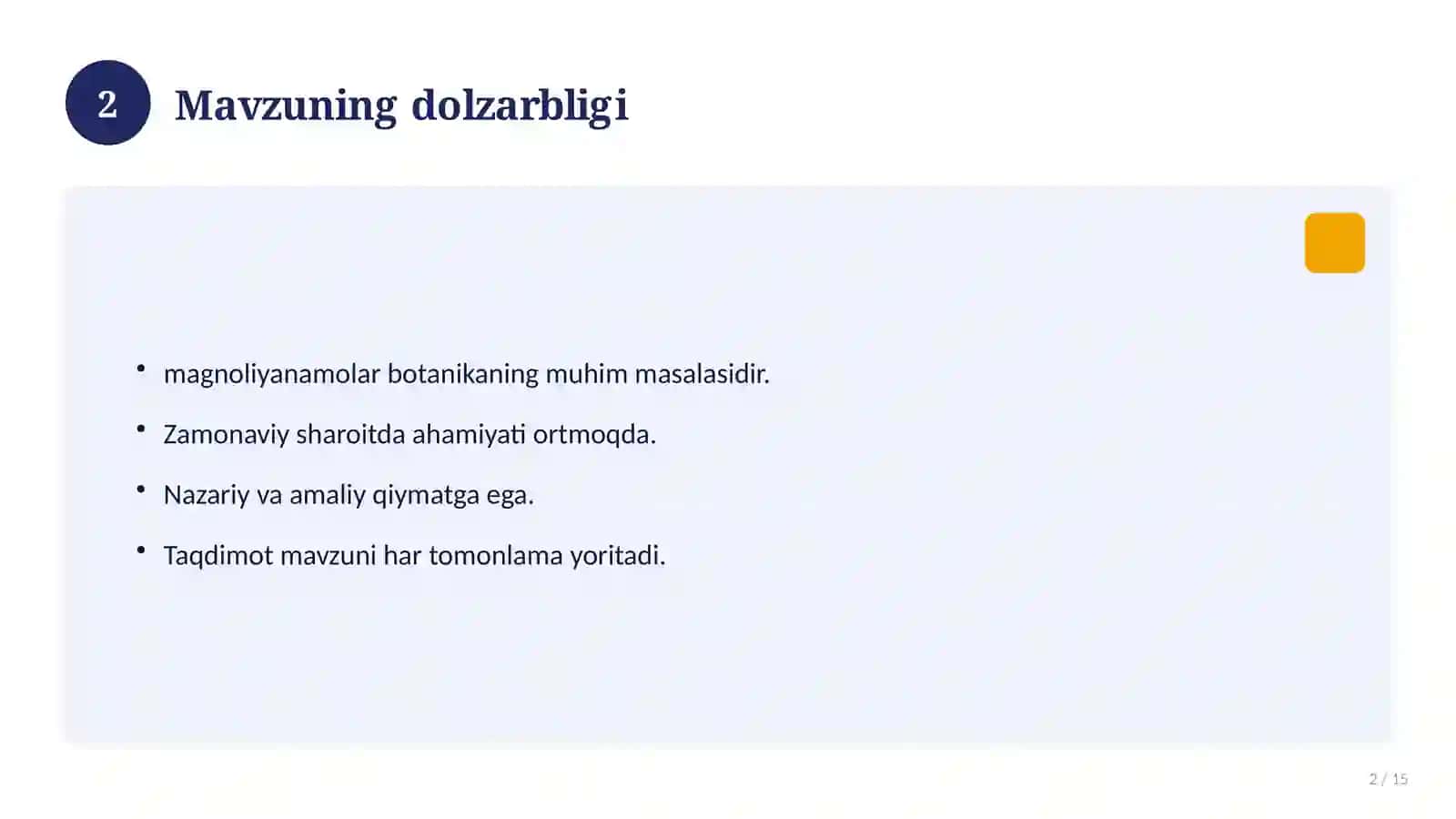 Magnoliyanamolar qabilasi mavzusida kurs ishi 2