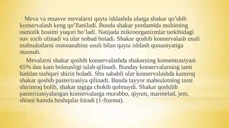 Shakarqo’shilgan meva konservalari tayyorlash texnologiyasi 2