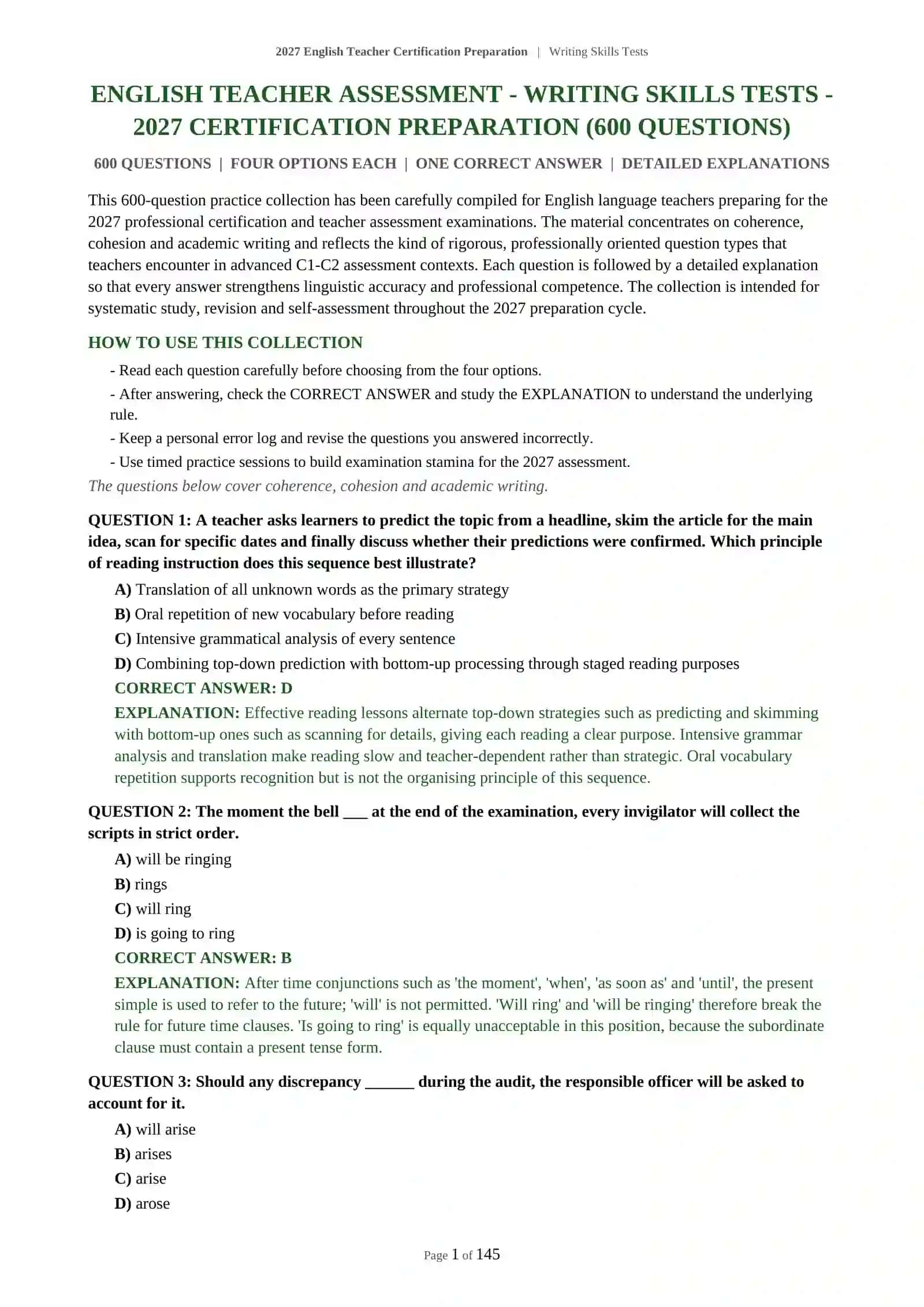 2027 English Teacher Certification Preparation | Writing Skills Tests 2