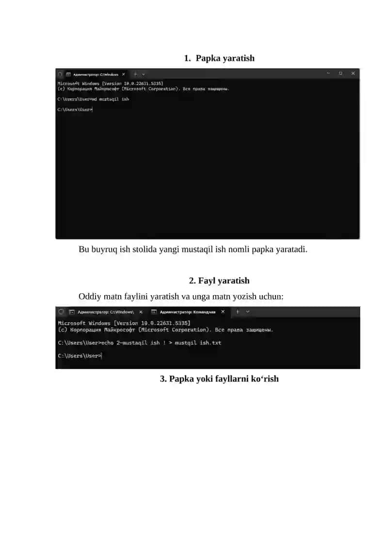 Windows fayl tizimlarini boshqarish buyruqlari cmd 2