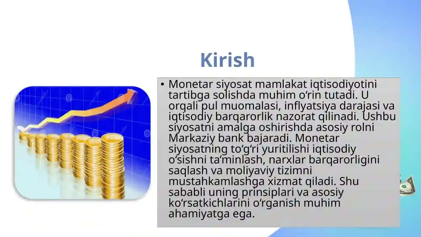 Moneter siyosatining asosiy prinsiplari va koʼrsatkichlari 2