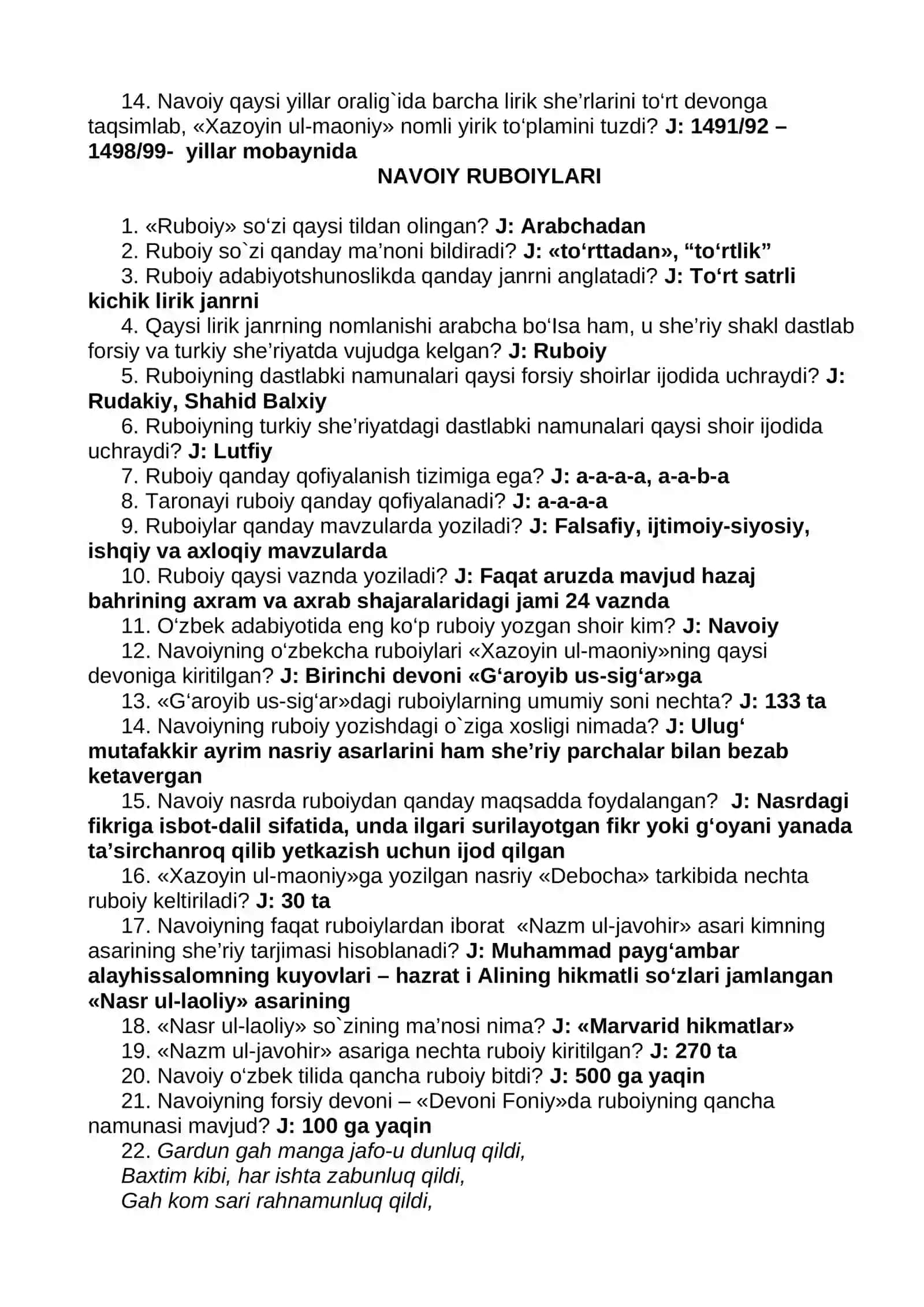 8-SINF ADABIYOTI DARSLIGI BO`YICHA SAVOL-JAVOBLAR 2