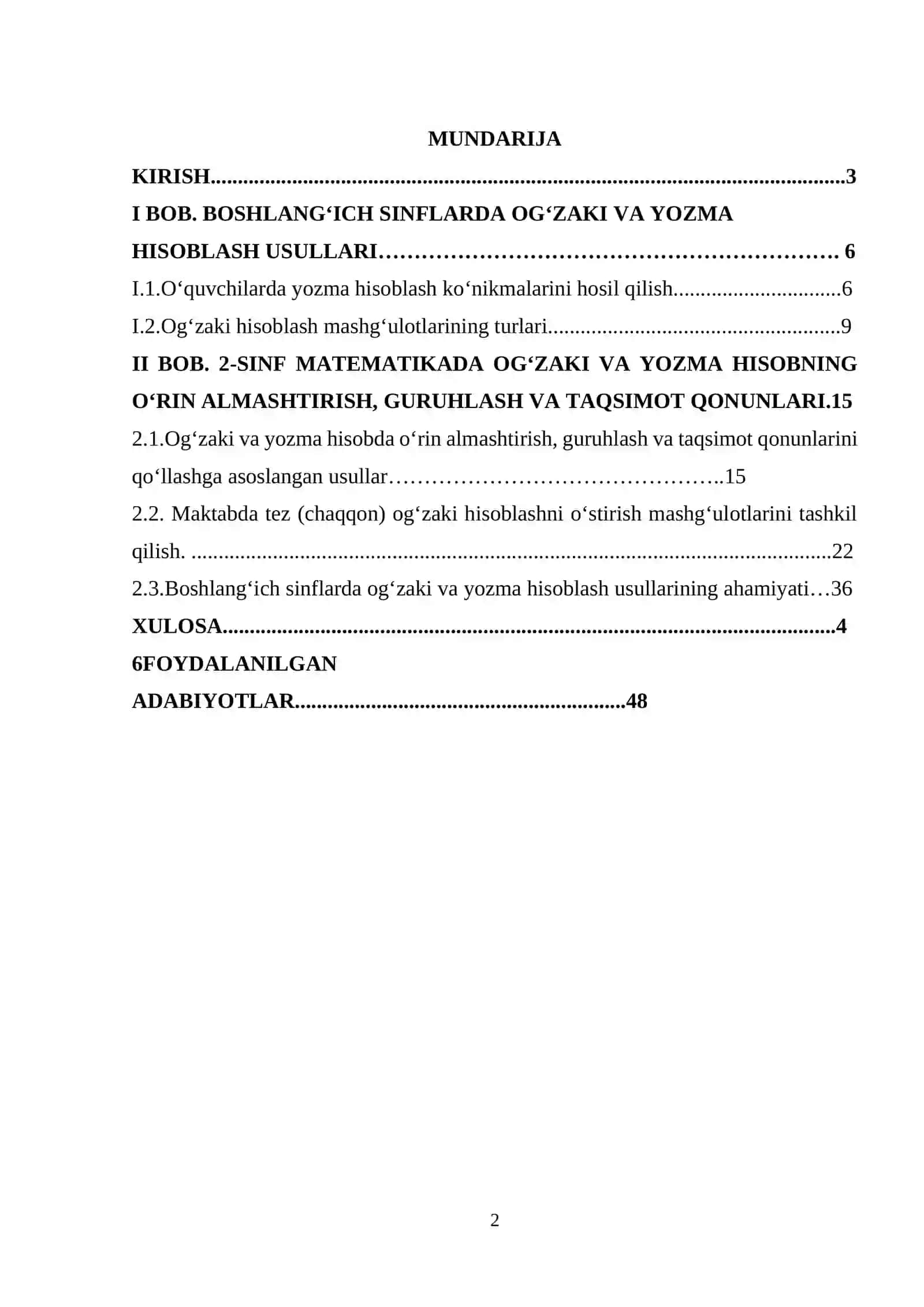 Boshlang‘ich sinflarda matematikadan og‘zaki hisoblashga doir didaktik o‘yinlar tizimini ishlab chiqish metodikasi (2-sinf misolida) 2