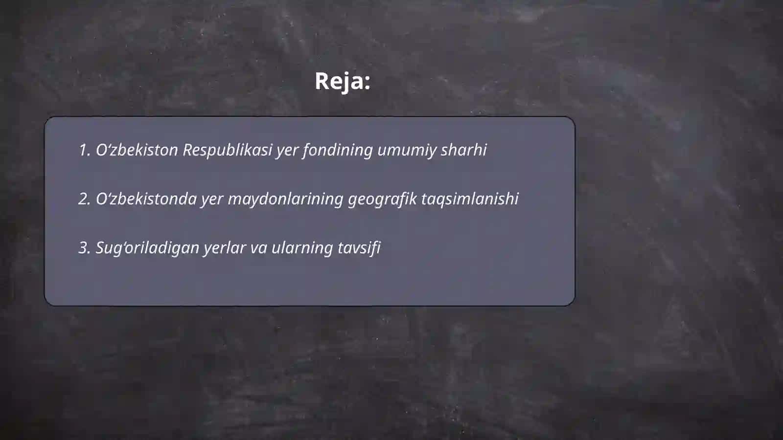 O‘zbekiston Respublikasi yer fondi va tuproqlarini tavsiflash hamda ularning osimliklar dunyosi togrisida taqdimot tayorlash 2
