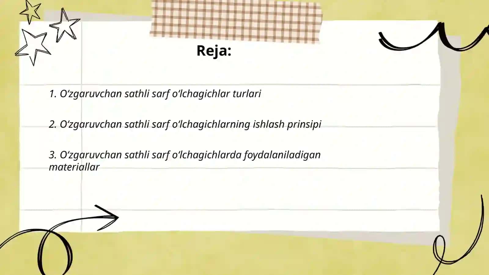 Oʻzgaruvchan sathli sarf oʻlchagichlar 2
