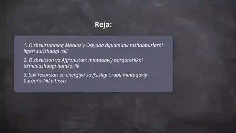 O'zbekistonning Markaziy Osiyodagi tinchlik va barqarorlikni ta'minlashdagi roli 2