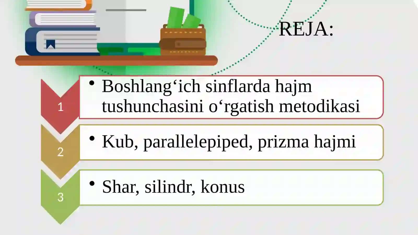Boshlang‘ich sinflarda yuza, sig‘im va hajm tushunchalarini o‘rgatish metodikasi. Aylanish jismlari. Ko‘pyoqlilar 2
