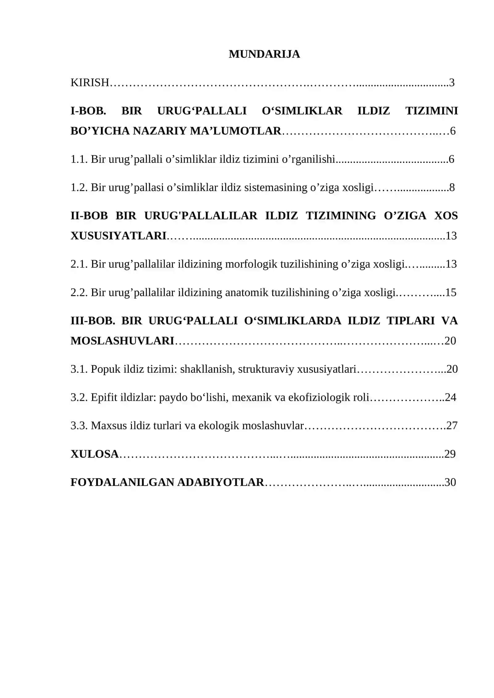 Bir urugʻpalali oʻsimliklar ildiz tizimining tuzilishi va ularning tiplari 2