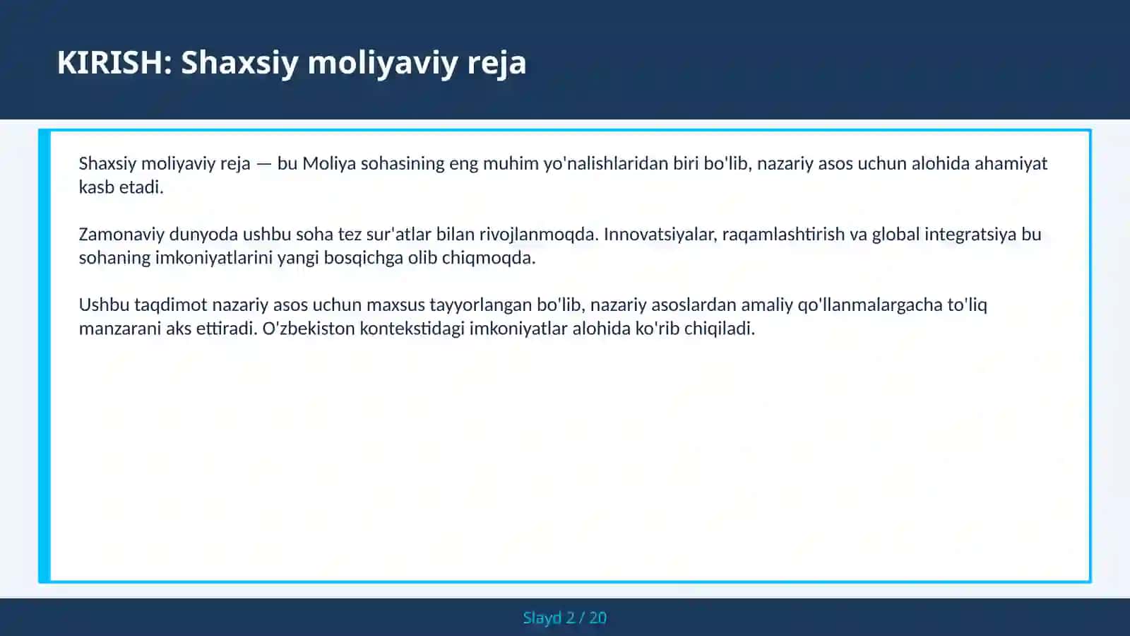 Shaxsiy moliyaviy reja 2