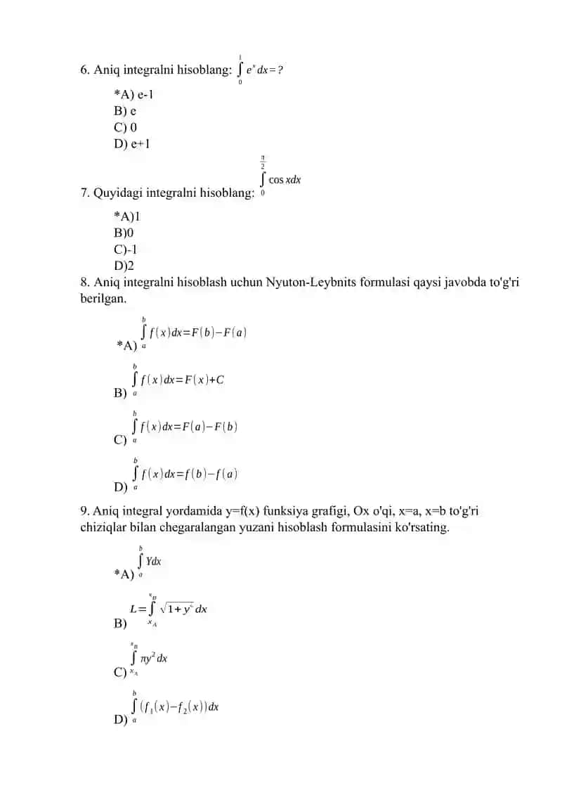 test oliy matematika 500 talik 2