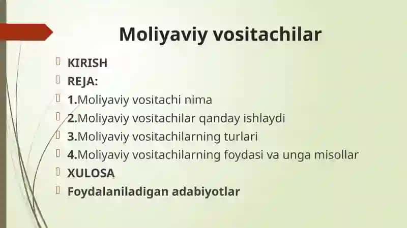 Moliyaviy vositachilar mavzusida taqdimot 2