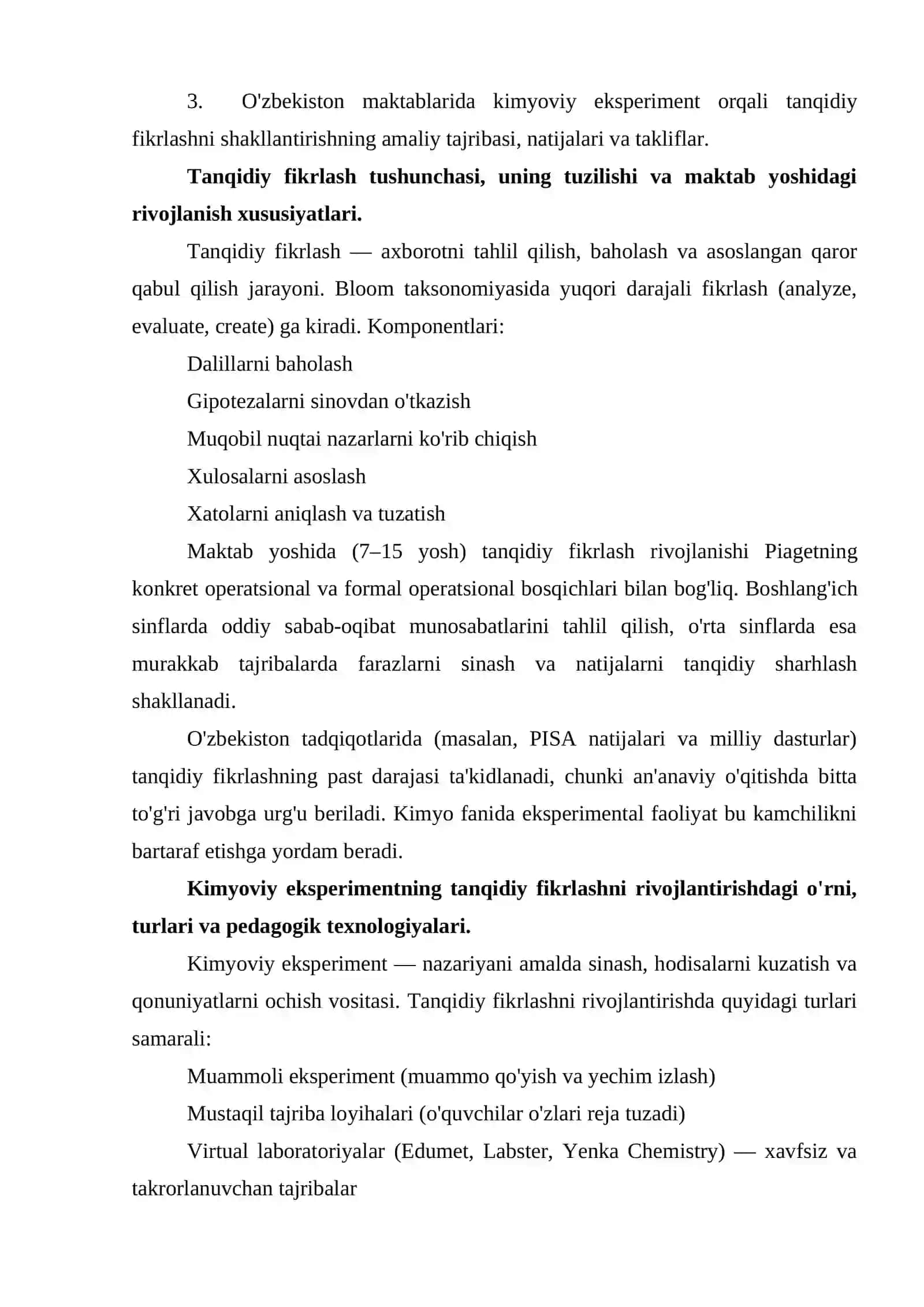 Maktab o'quvchilarining tanqidiy fikrlashini kimyoviy eksperiment o'tkazish orqali shakllantirish 2