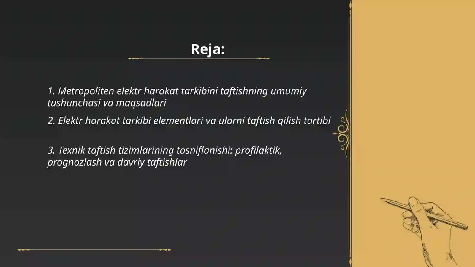 Metropoliten elektr harakat tarkibi taftish usullari 2