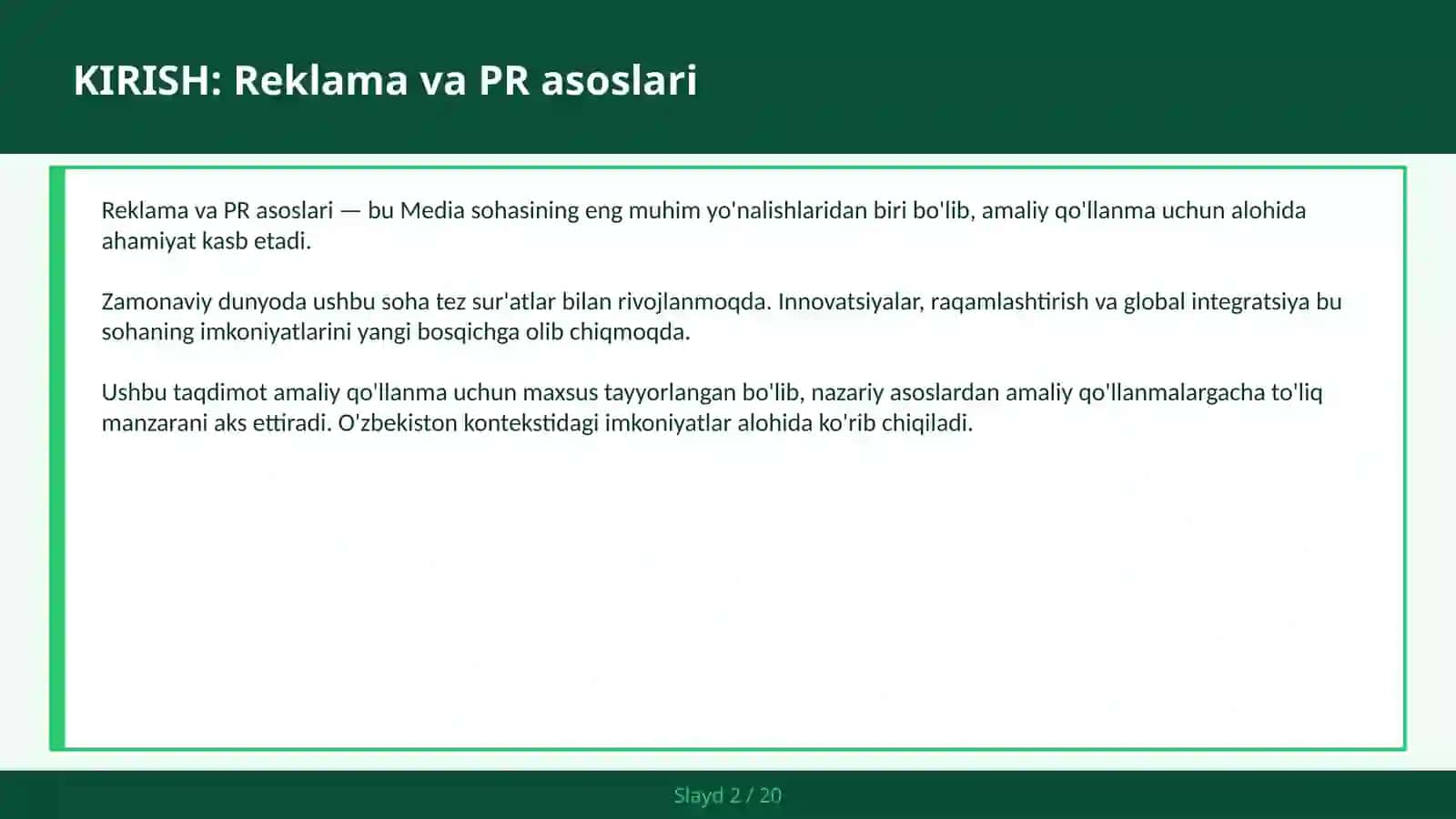 Reklama va PR asoslari 2