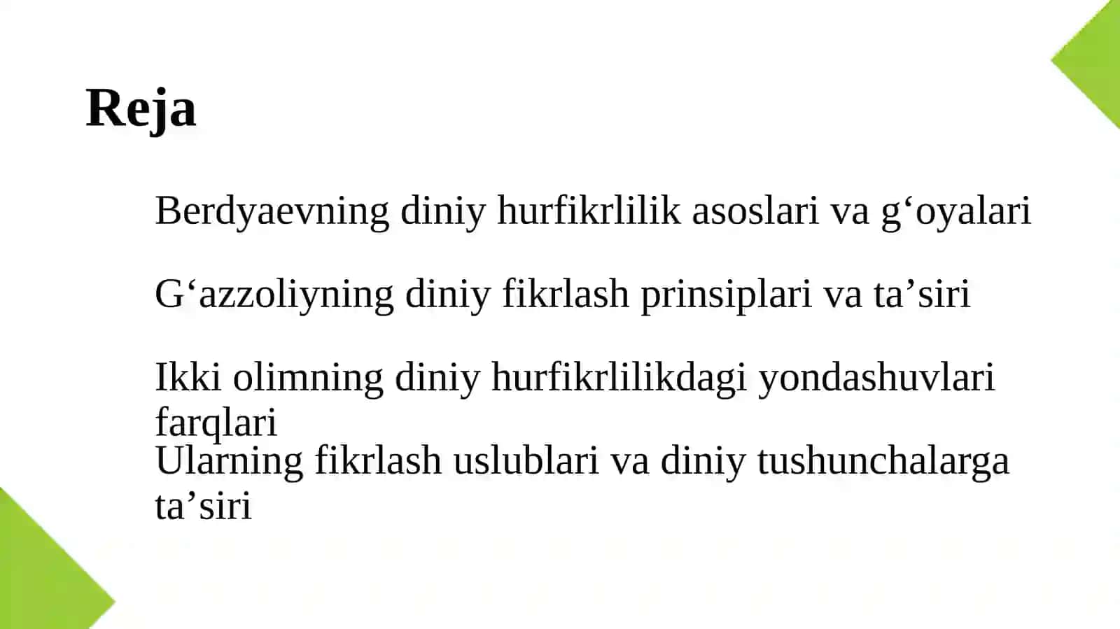 Din va hurfikrlilik(Berdyaevning diniyhurfikrlilik haqidagi gʻoyalarini Gʻazzoliy gʻoyalari bilan qiyoslash) 2