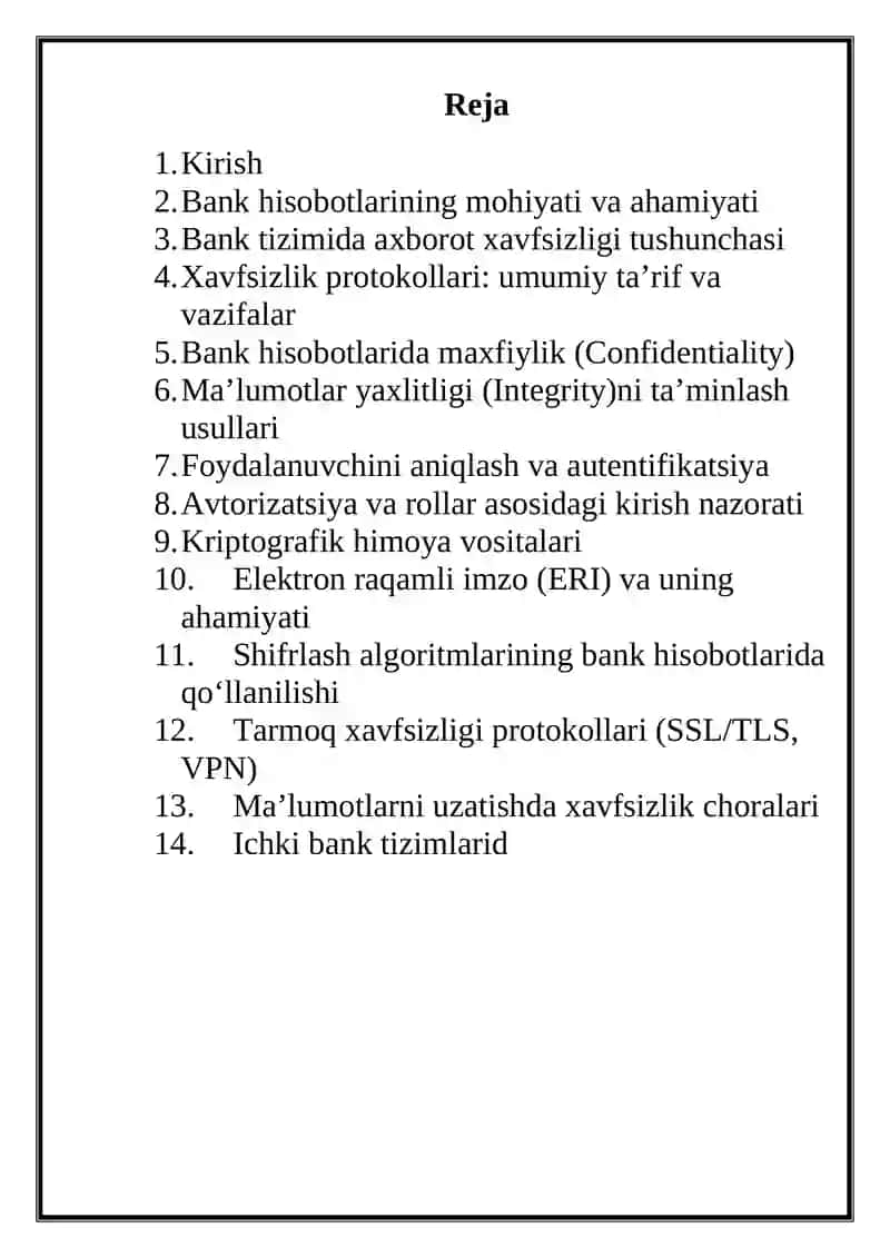 Bank hisobotlarida xavfsizlik protokollari 2