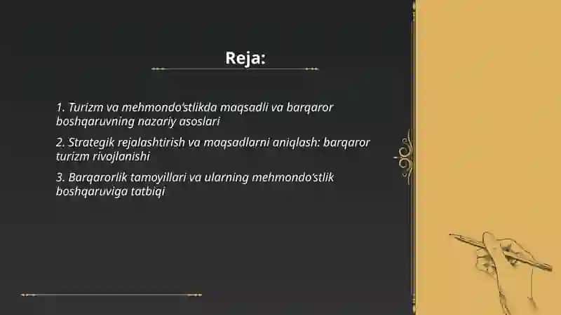 Turizm va mehmondo‘stlikda maqsadli va barqaror boshqaruv sohasida menejment asoslari 2