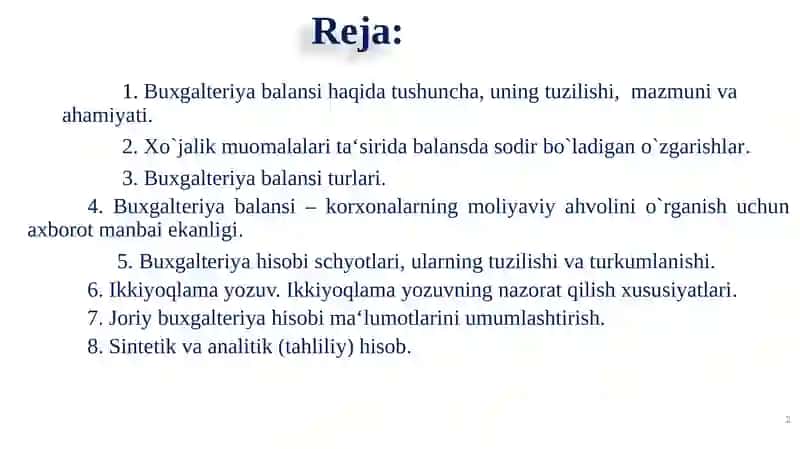 Buxgalteriya Balansi, Schyotlar Tizimi va Ikkiyoqlama Yozuv 2