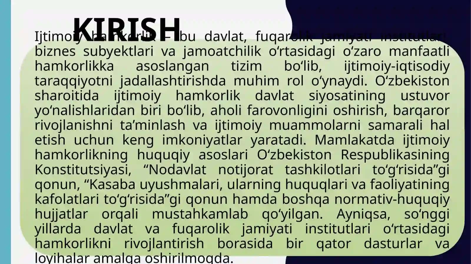 OʻZBEKISTON SHAROITIDA IJTIMOIY HAMKORLIKNING RIVOJLANISH ISTIQBOLLARI 2