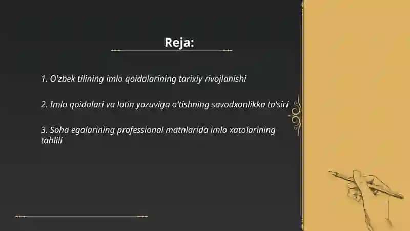 O'zbek tilining imlo goidalari va soha egalarining savodxonligi 2