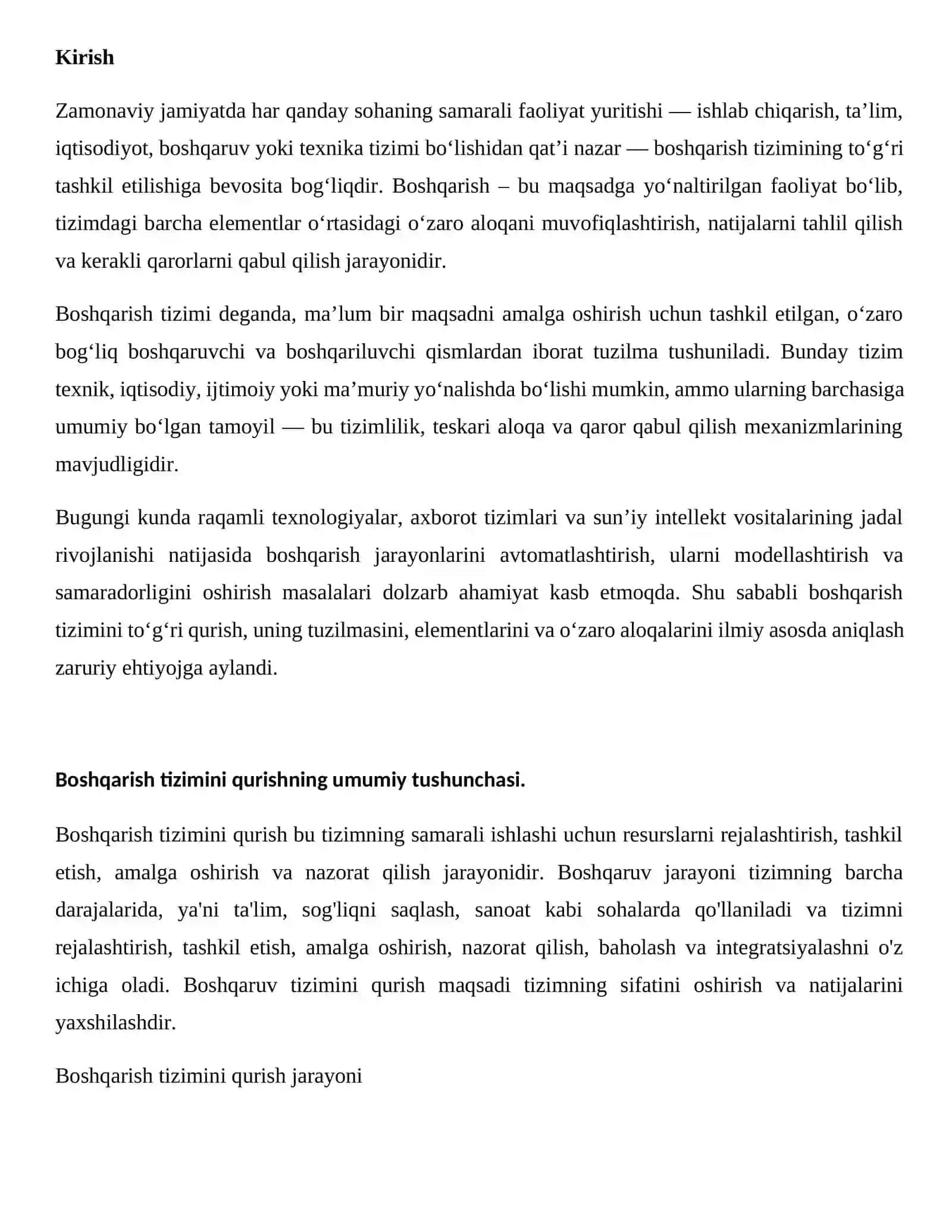 Boshqarish tizimini qurishning umumiy tushunchasi. 2