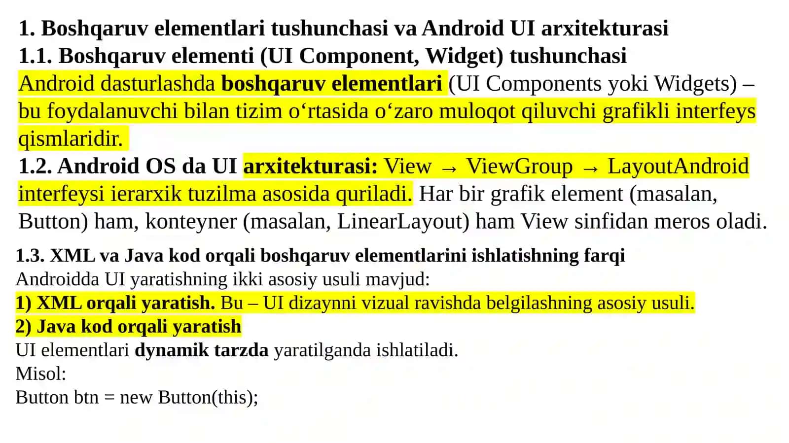 Boshqaruv Elementlari bilan ishlash 2
