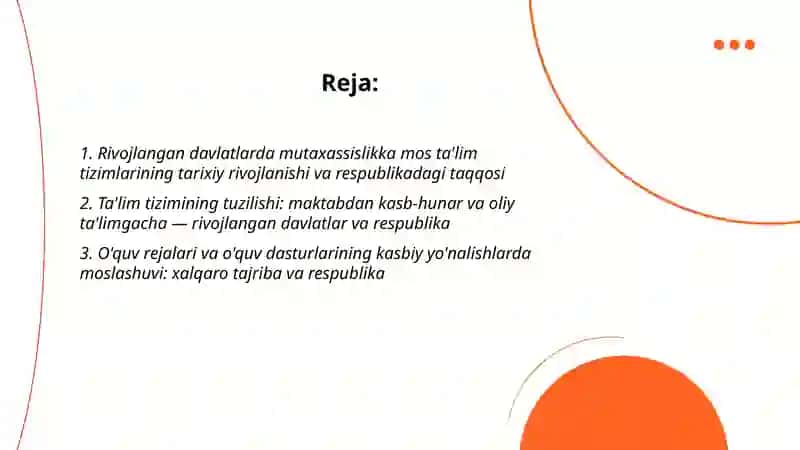 rivojlangan davlatlarning mutaxassislikka mos ta'lim tizimini o'rganish hamda respublikada mavjud ta'lim tizimini taqqoslash 2