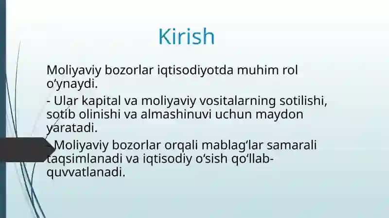 Moliyaviy bozorlar, ularning turlari va moliyaviy vositalar 2